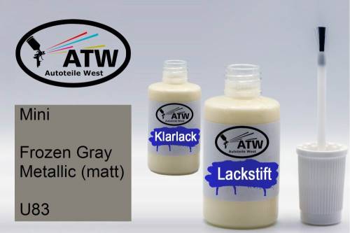 Mini, Frozen Gray Metallic (matt), U83: 20ml Lackstift + 20ml Klarlack - Set, von ATW Autoteile West.